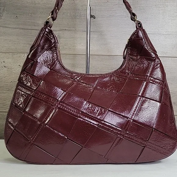 Elliot Lucca Elegant Burgundy Woven Leather Shoulder Bag - Picture 4 of 12